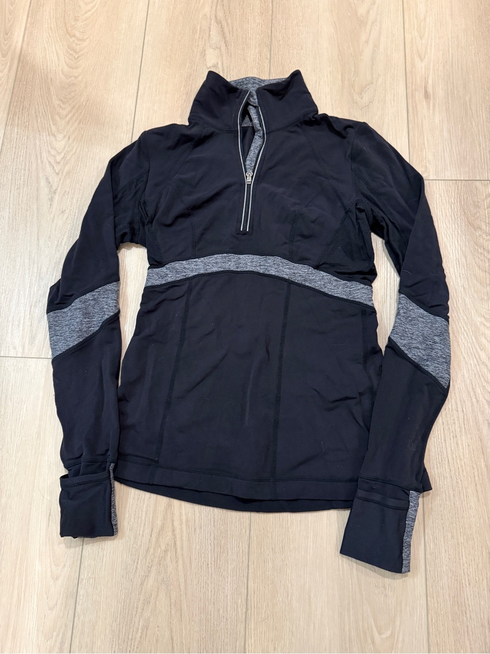 Lulu Black and Gray Half-Zip Athletic Top, size 6